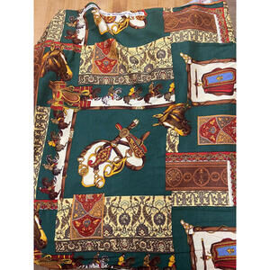 Fab-U-Fab Equestrian Horse Fabric 5950 Green Gold Baroque Cotton 1 Yard Vintage